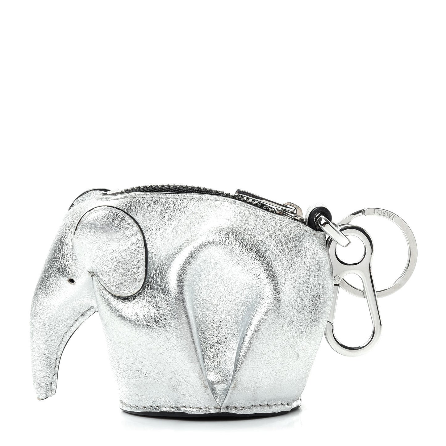 Metallic Calfskin Mini Elephant Coin Purse Silver
