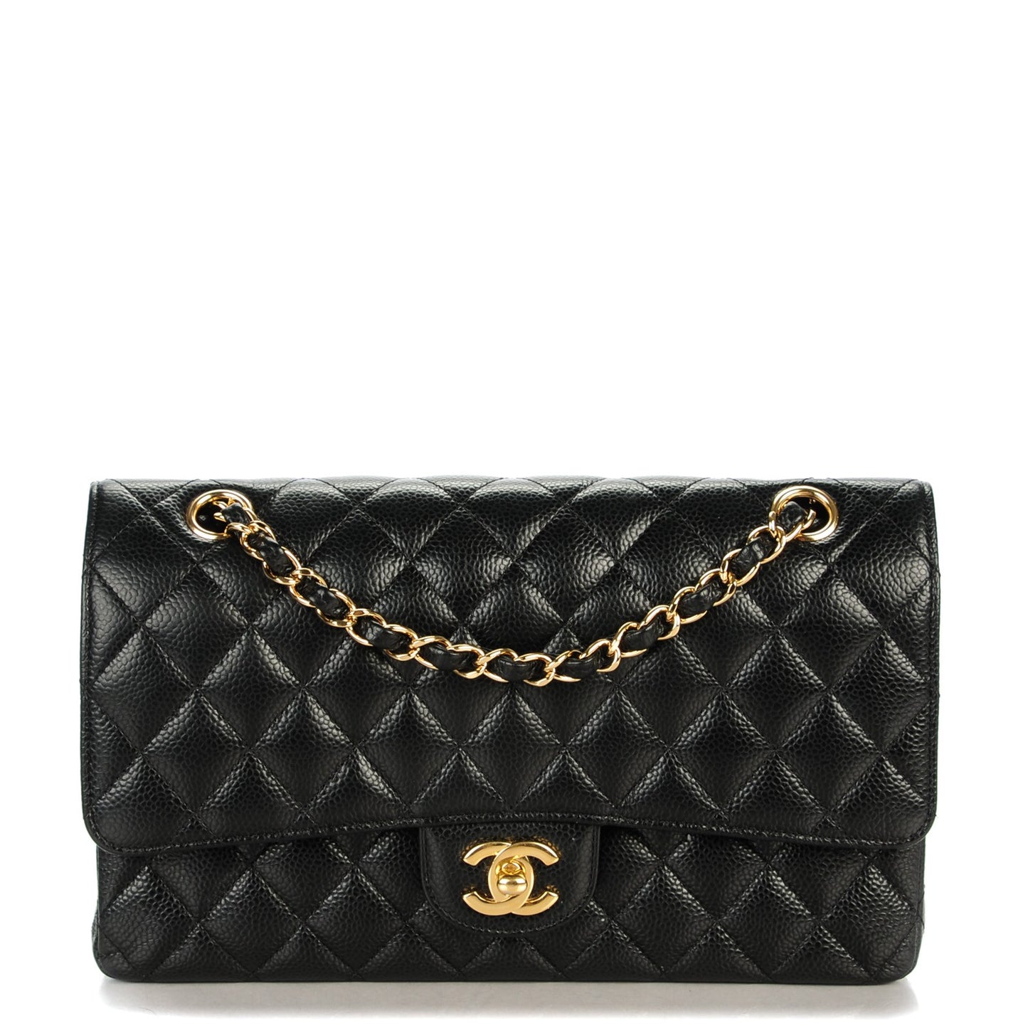 Caviar Quilted Medium Double Flap Black