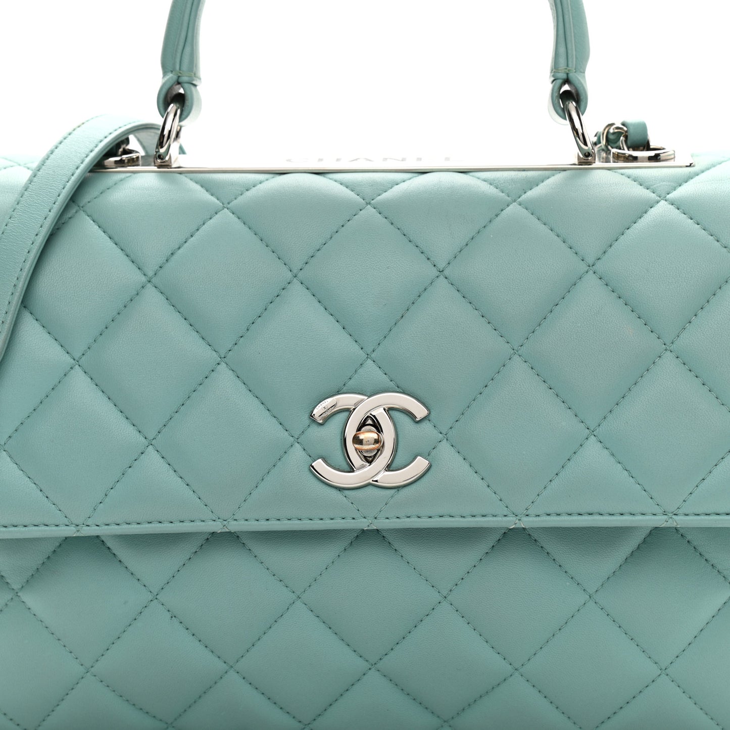 Lambskin Quilted Medium Trendy CC Flap Dual Handle Bag Light Green