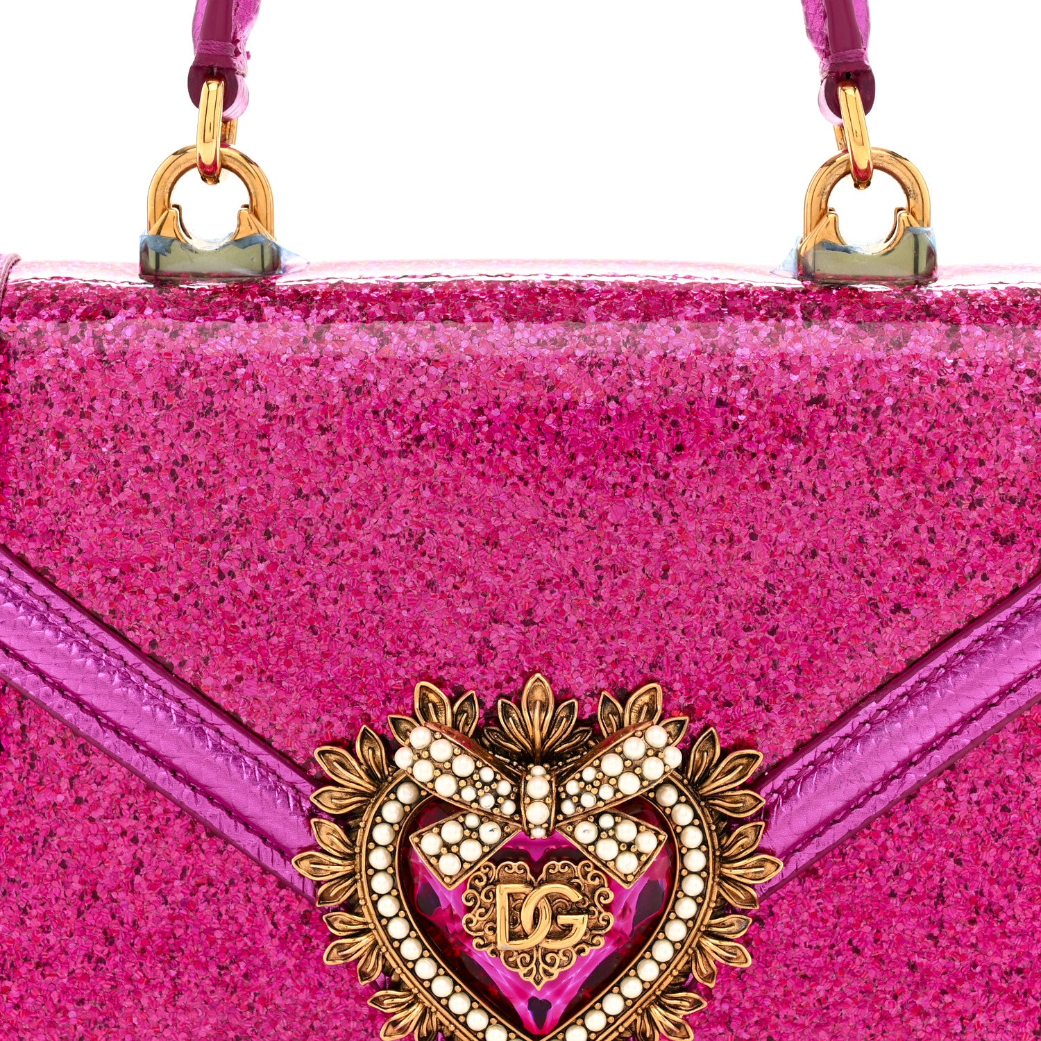 Dolce & Gabbana Glitter Metallic Lizard Small Devotion Top Handle Bag Fuchsia 7 of 10