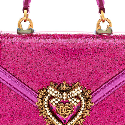 Dolce & Gabbana Glitter Metallic Lizard Small Devotion Top Handle Bag Fuchsia 7 of 10