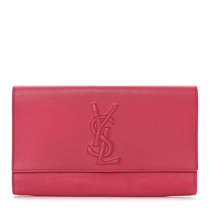 Saint Laurent Goatskin Monogram Large Belle De Jour Clutch Lipstick Fuchsia 1 of 12