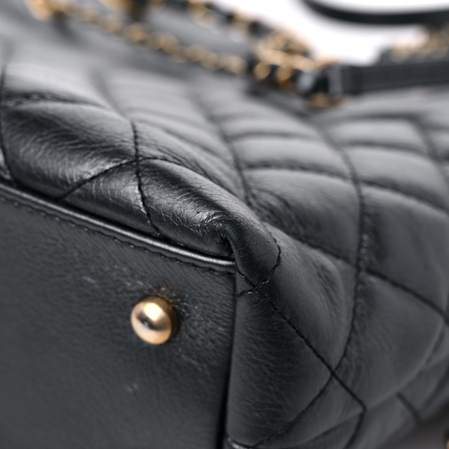 Chanel Metallic Aged Calfskin Quilted Drawstring Shopping Tote Dark Grey 11 of 12