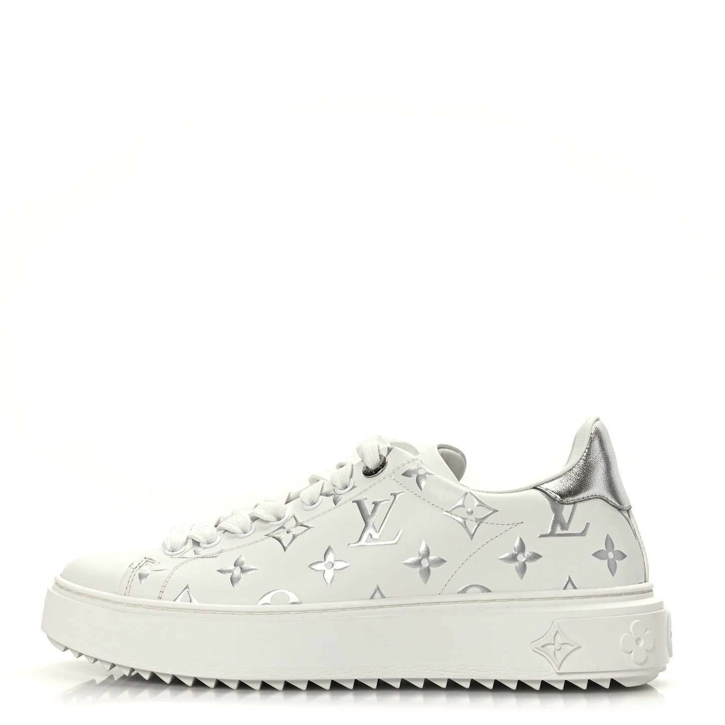 Calfskin Monogram Debossed Time Out Sneakers 38 White Silver