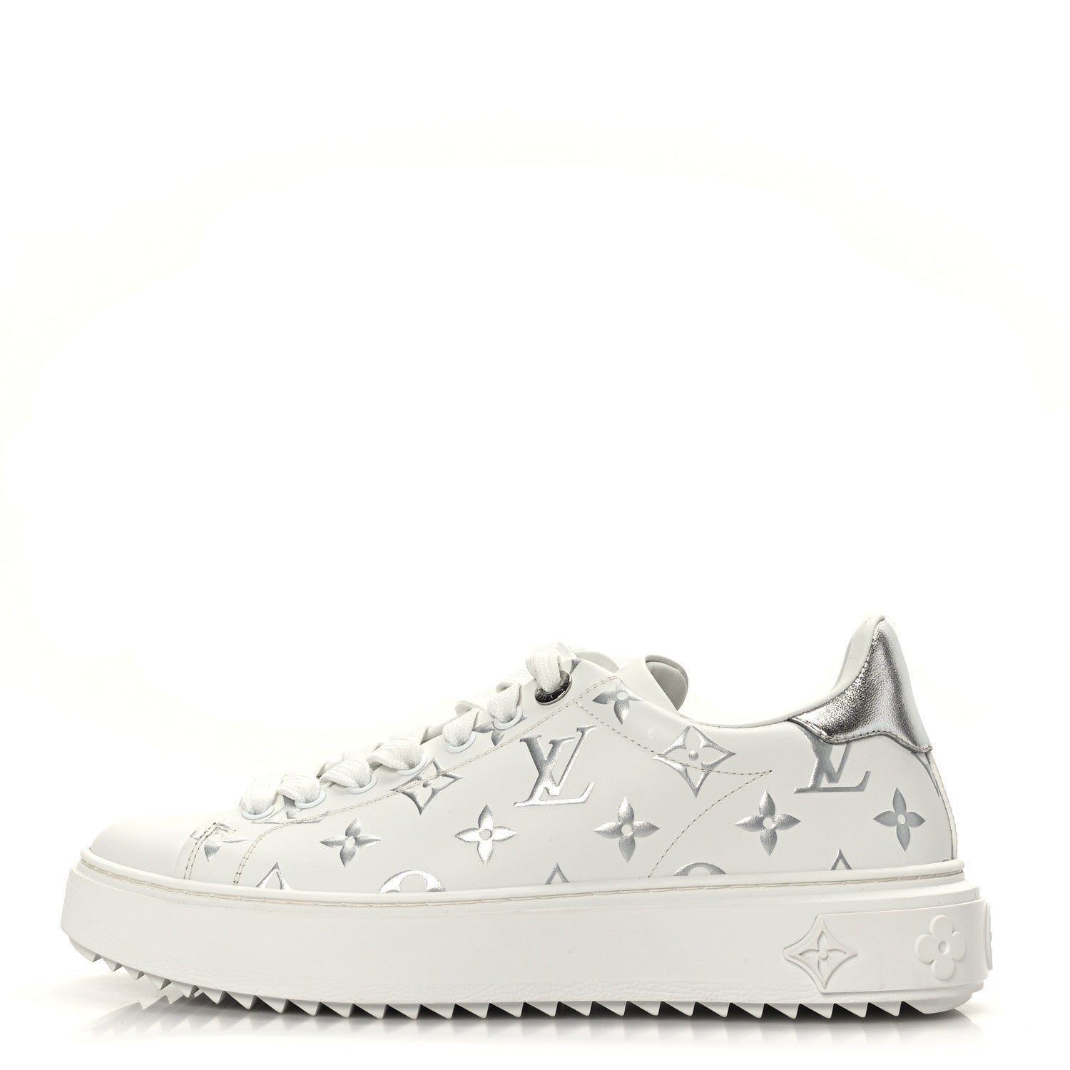 Louis Vuitton Calfskin Monogram Debossed Time Out Sneakers 38 White Silver 1 of 7