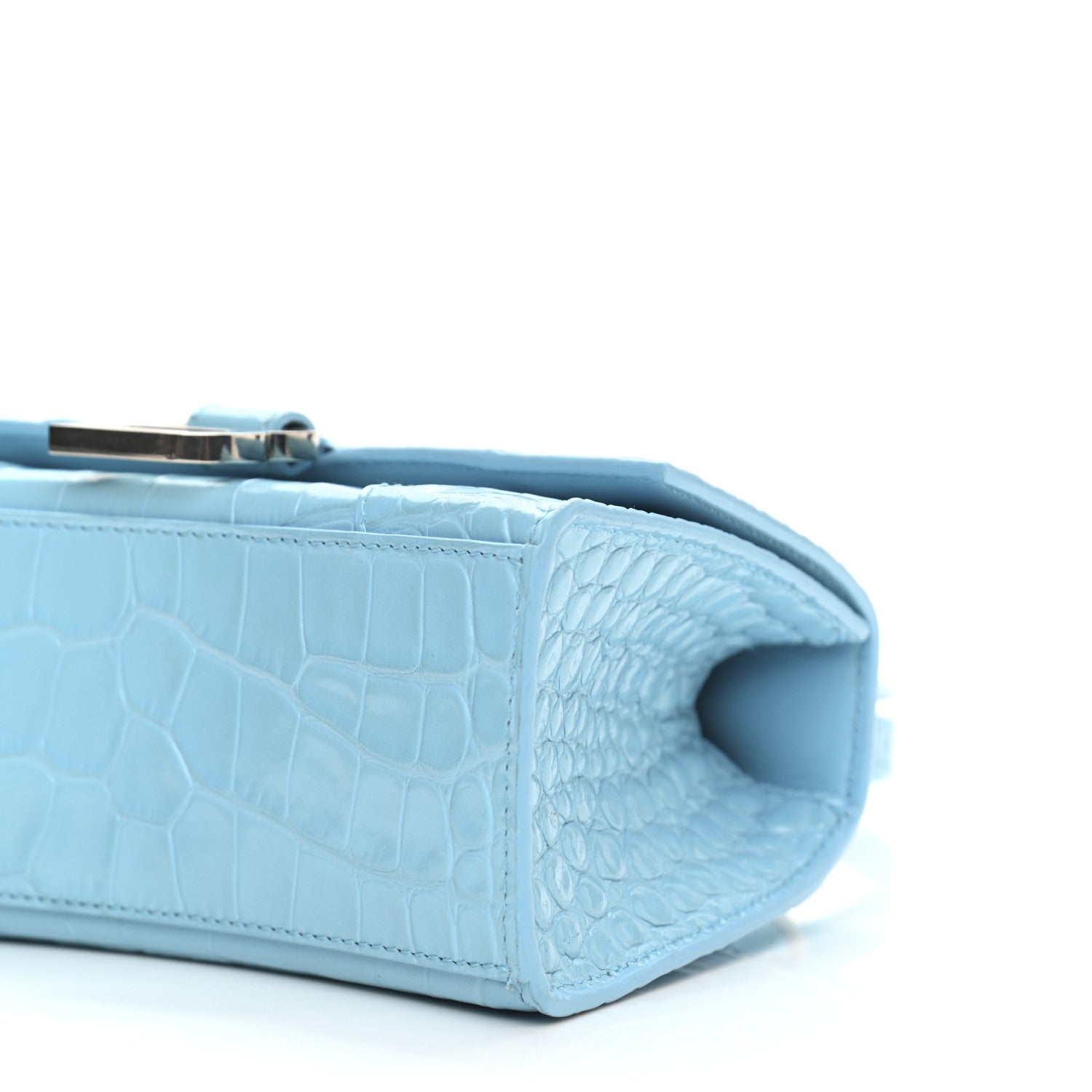 Balenciaga Shiny Calfskin Crocodile Embossed Hourglass Top Handle Bag XS Azur 11 of 11