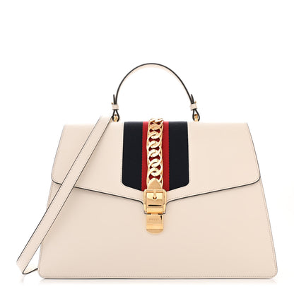 Gucci Calfskin Maxi Sylvie Top Handle Bag White 1 of 10