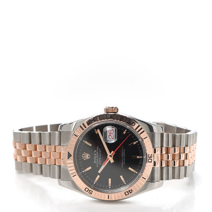 Rolex Stainless Steel 18K Everose Gold 36mm Oyster Perpetual Datejust Turn-O-Graph Watch Black 116261 2 of 5