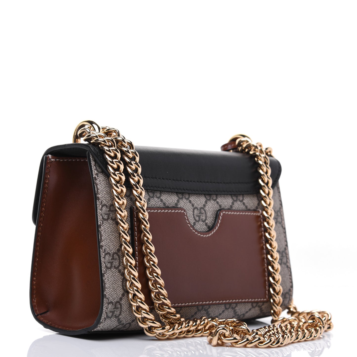 GG Supreme Monogram Calfskin Small Padlock Shoulder Bag Beige Black Cuir