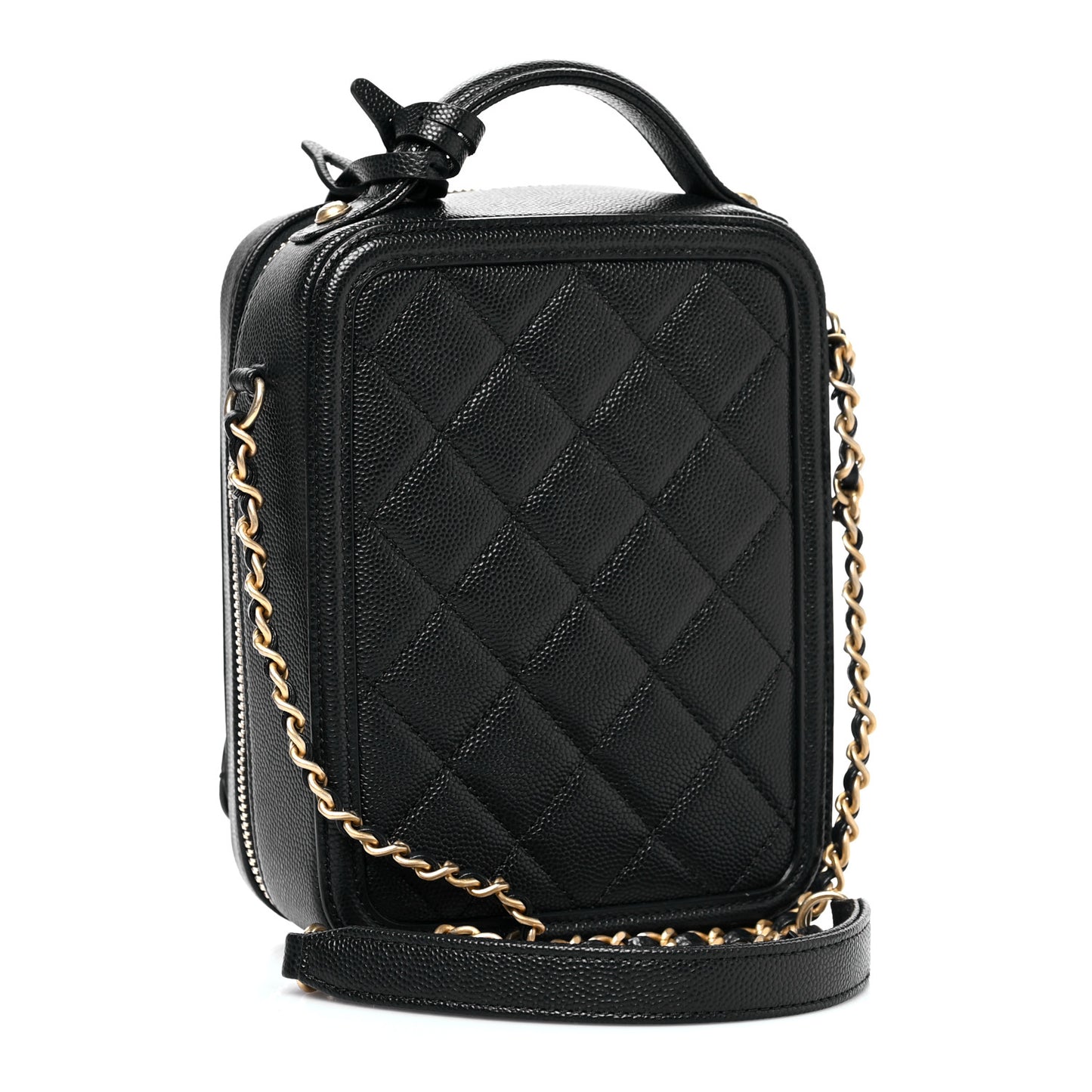 Caviar Quilted CC North South Filigree Vanity Case Black