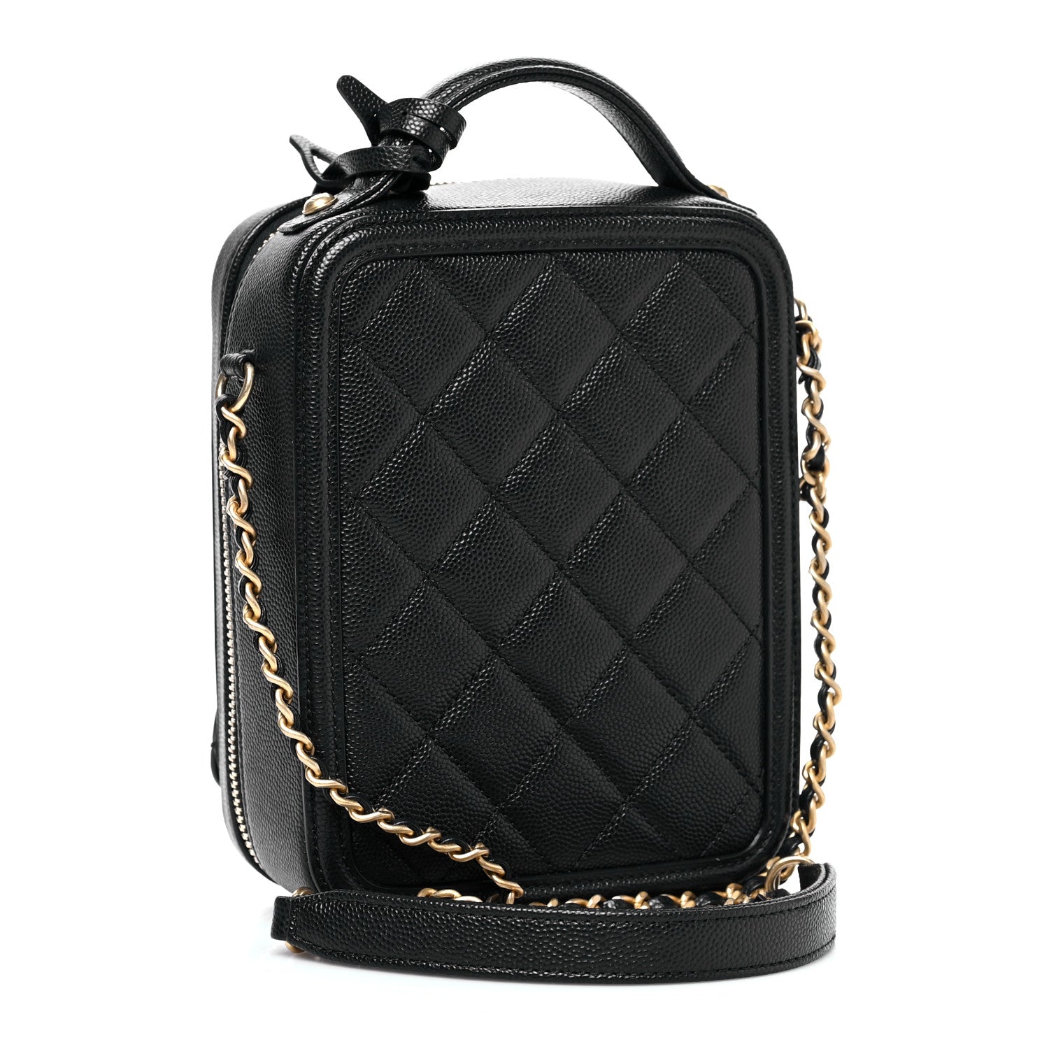 Chanel Caviar Quilted CC North South Filigree Vanity Case Black 3 of 9