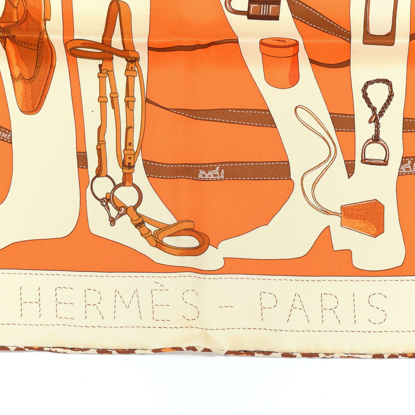 Vintage Silk Monsieur Et Madame Scarf 70 Creme Orange Marron