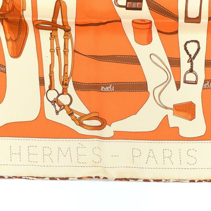 Hermes Vintage Silk Monsieur Et Madame Scarf 70 Creme Orange Marron 3 of 6