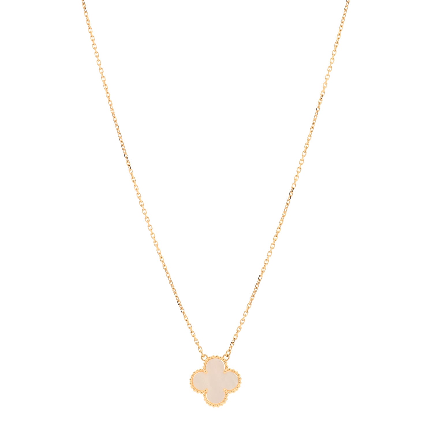 Van Cleef & Arpels 18K Yellow Gold Mother of Pearl Vintage Alhambra Pendant Necklace 1 of 4