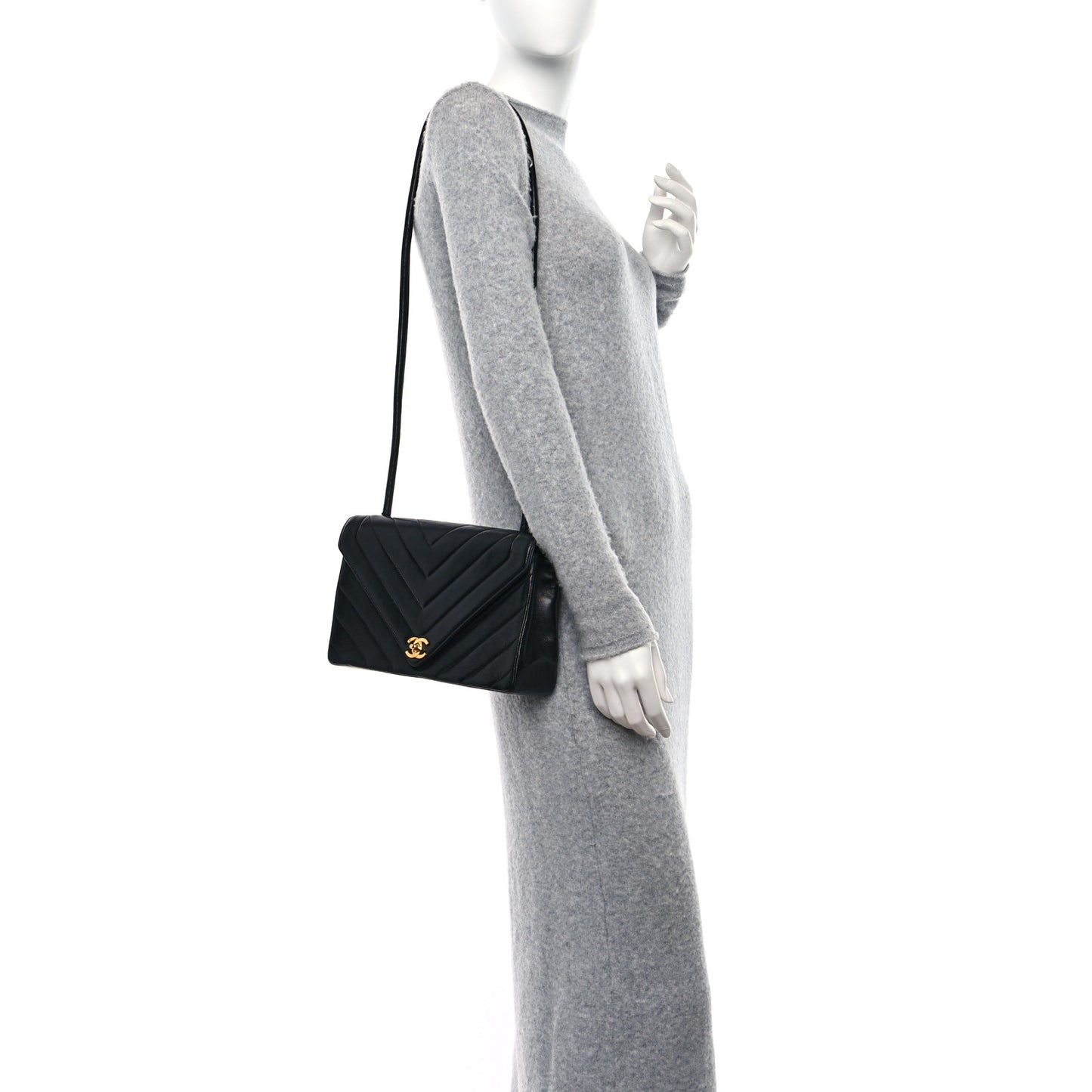 Calfskin Chevron Quilted Envelope Flap Bag Black