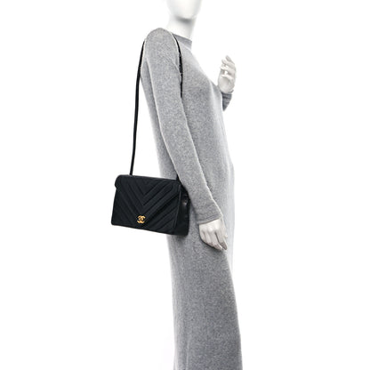 Chanel Calfskin Chevron Quilted Envelope Flap Bag Black 2 of 11
