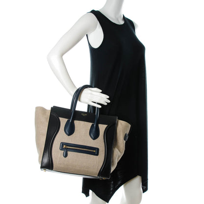 Celine Linen Smooth Calfskin Mini Bi-Color Luggage Natural Black 3 of 10