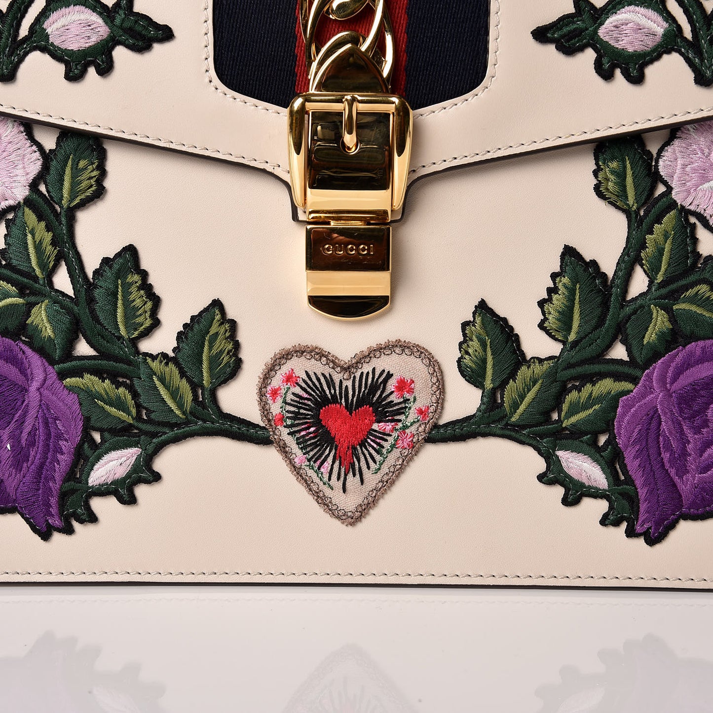 Calfskin Embroidered Medium Sylvie Top Handle Bag White