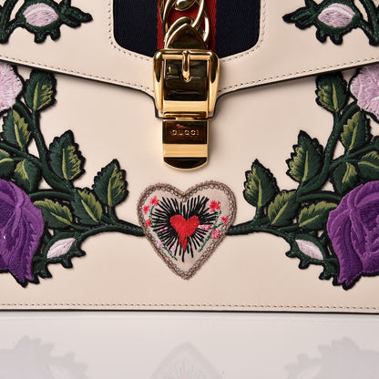 Gucci Calfskin Embroidered Medium Sylvie Top Handle Bag White 16 of 21