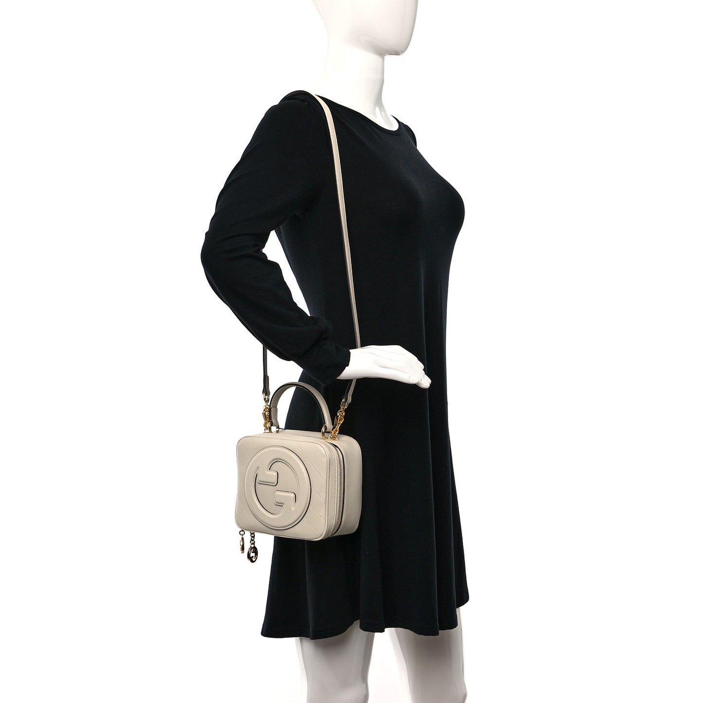 Sakai Be Green Calfskin Diagonal Stitched Blondie Top Handle Bag Mystic White