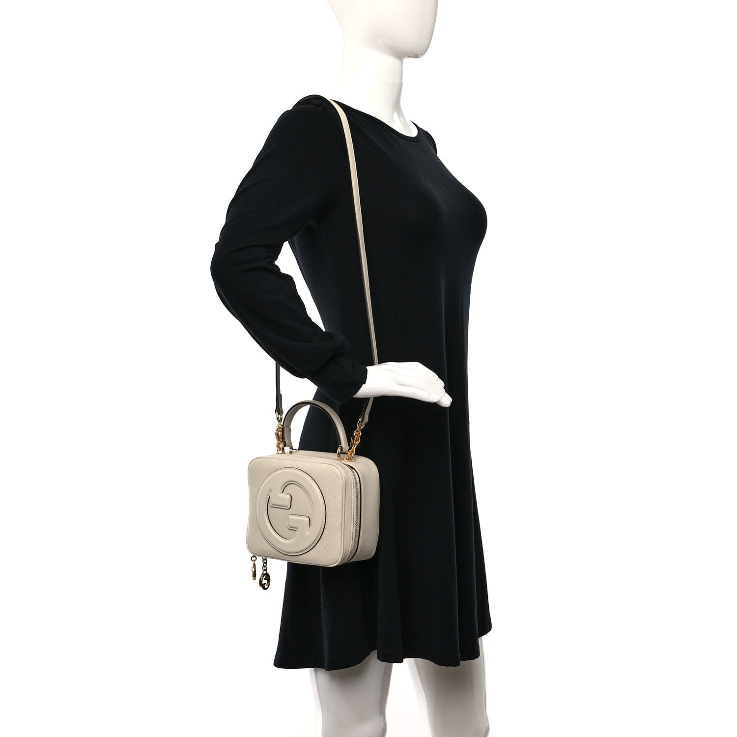 Gucci Sakai Be Green Calfskin Diagonal Stitched Blondie Top Handle Bag Mystic White 2 of 8