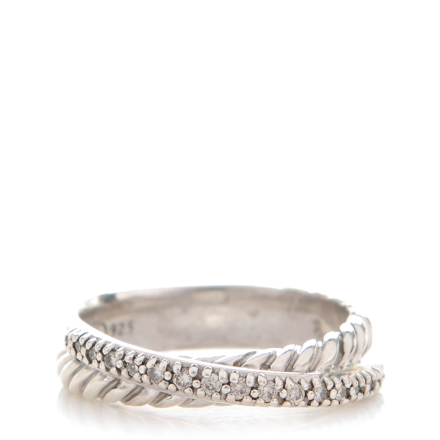 David Yurman Sterling Silver Pave Diamond 5mm Crossover Ring 57 8 1 of 4
