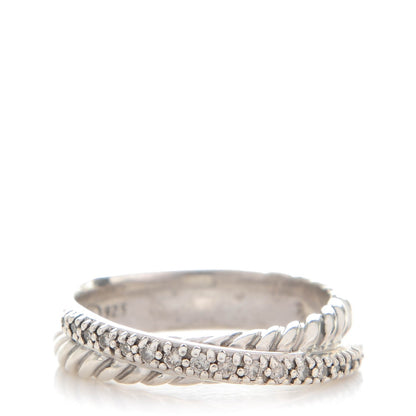 David Yurman Sterling Silver Pave Diamond 5mm Crossover Ring 57 8 1 of 4