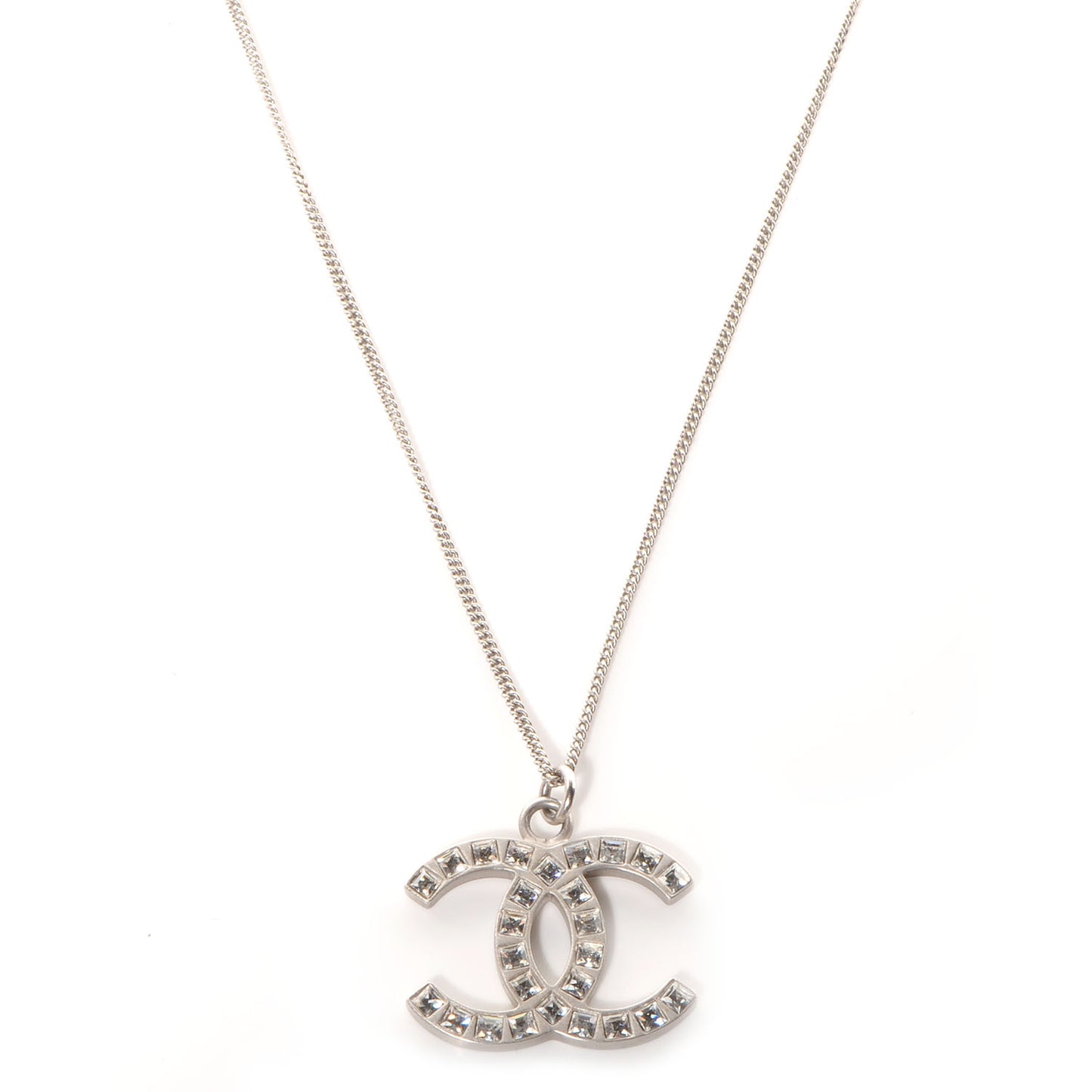 Crystal Baguette CC Necklace Silver