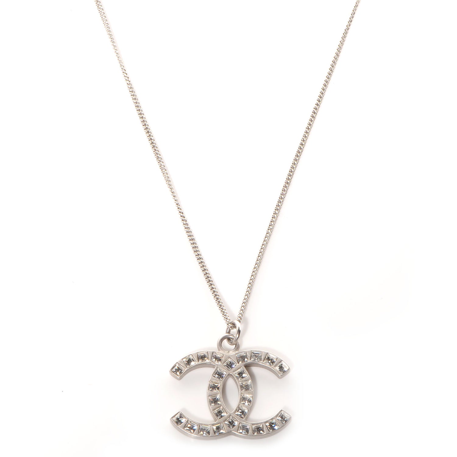 Chanel Crystal Baguette CC Necklace Silver 1 of 7