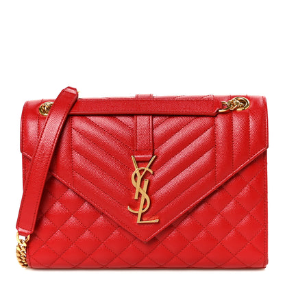 Saint Laurent Grain De Poudre Textured Mixed Matelasse Triquilt Medium Monogram Satchel New Red 1 of 11