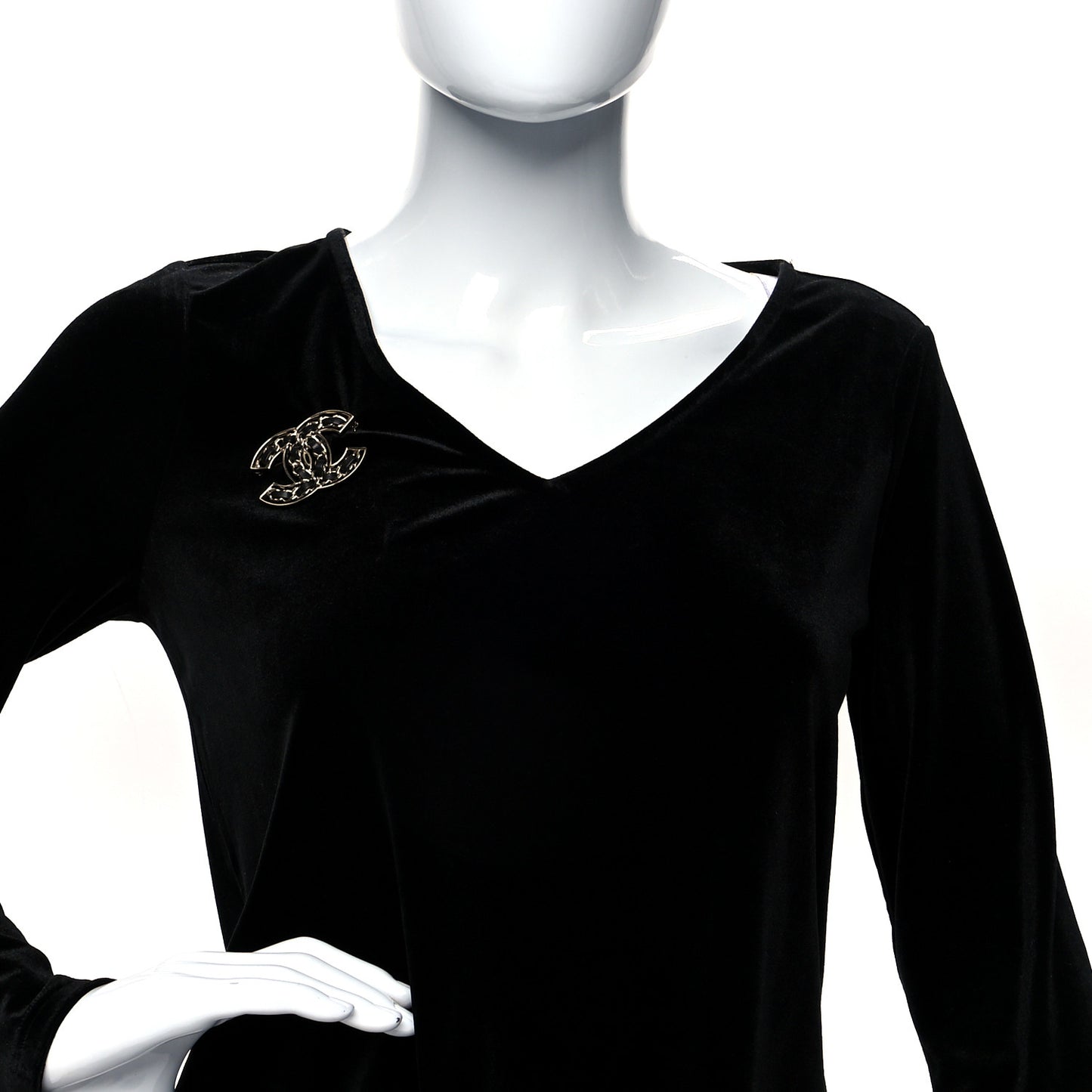 Lambskin Chain CC Brooch Black Gold