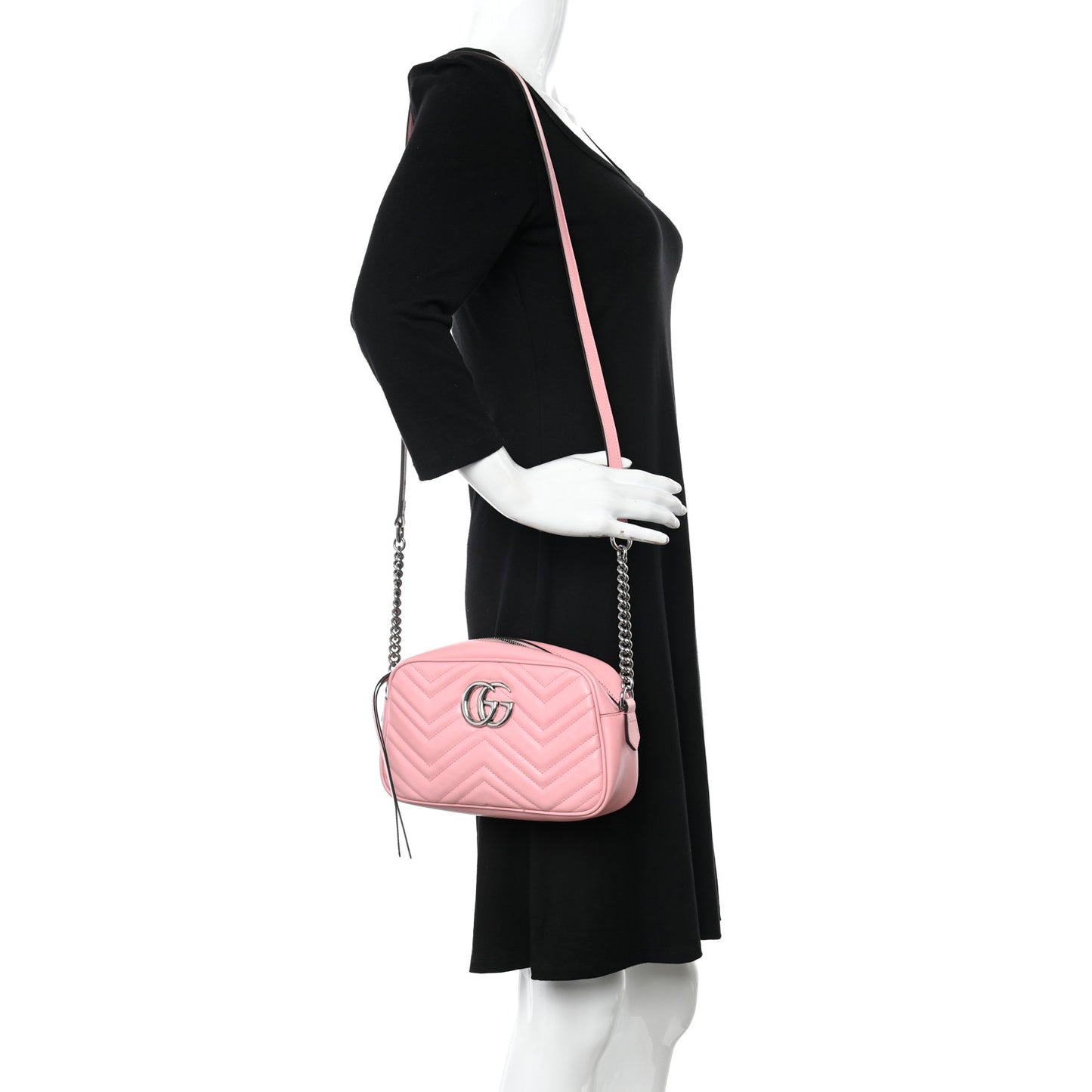 Calfskin Matelasse Small GG Marmont Chain Shoulder Bag Wild Rose