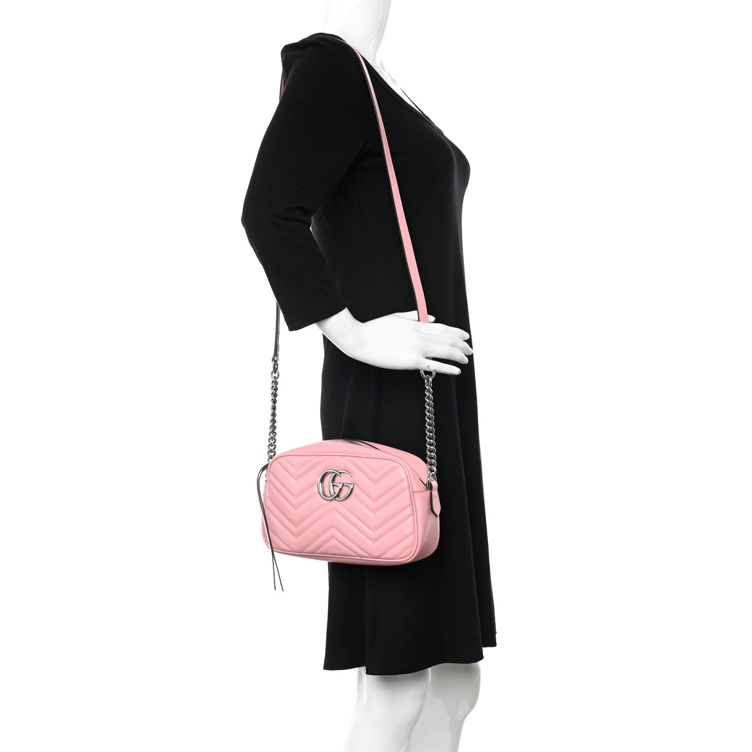 Gucci Calfskin Matelasse Small GG Marmont Chain Shoulder Bag Wild Rose 2 of 12