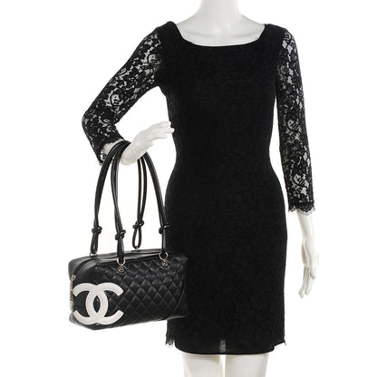 Chanel Calfskin Quilted Large Cambon Bowler Black White 2 of 7