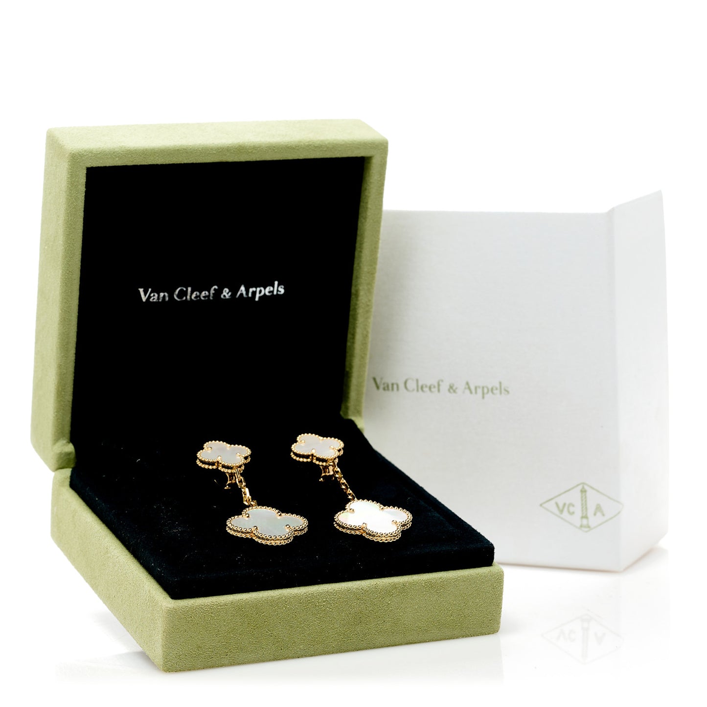 18K Yellow Gold Mother of Pearl 2 Motifs Magic Alhambra Earrings