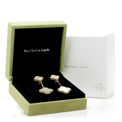 Van Cleef & Arpels 18K Yellow Gold Mother of Pearl 2 Motifs Magic Alhambra Earrings 5 of 10