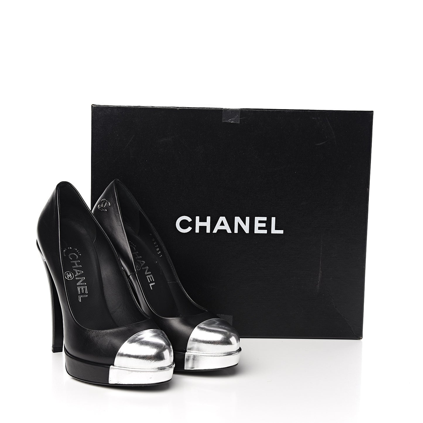 Calfskin Cap Toe CC Pumps 36.5 Black Silver