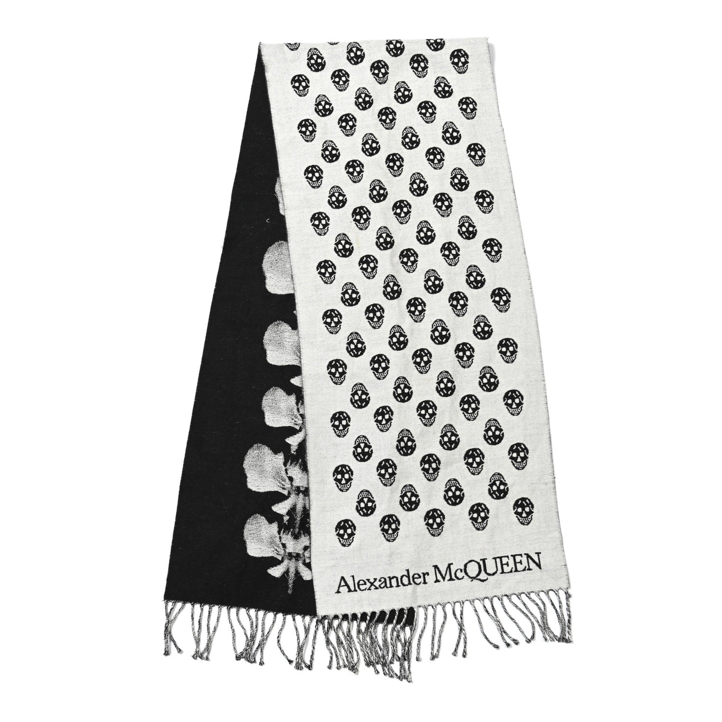 Wool Reversible Upside Down Skull Orchid Scarf Black Ivory