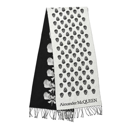 Alexander McQueen Wool Reversible Upside Down Skull Orchid Scarf Black Ivory 2 of 6