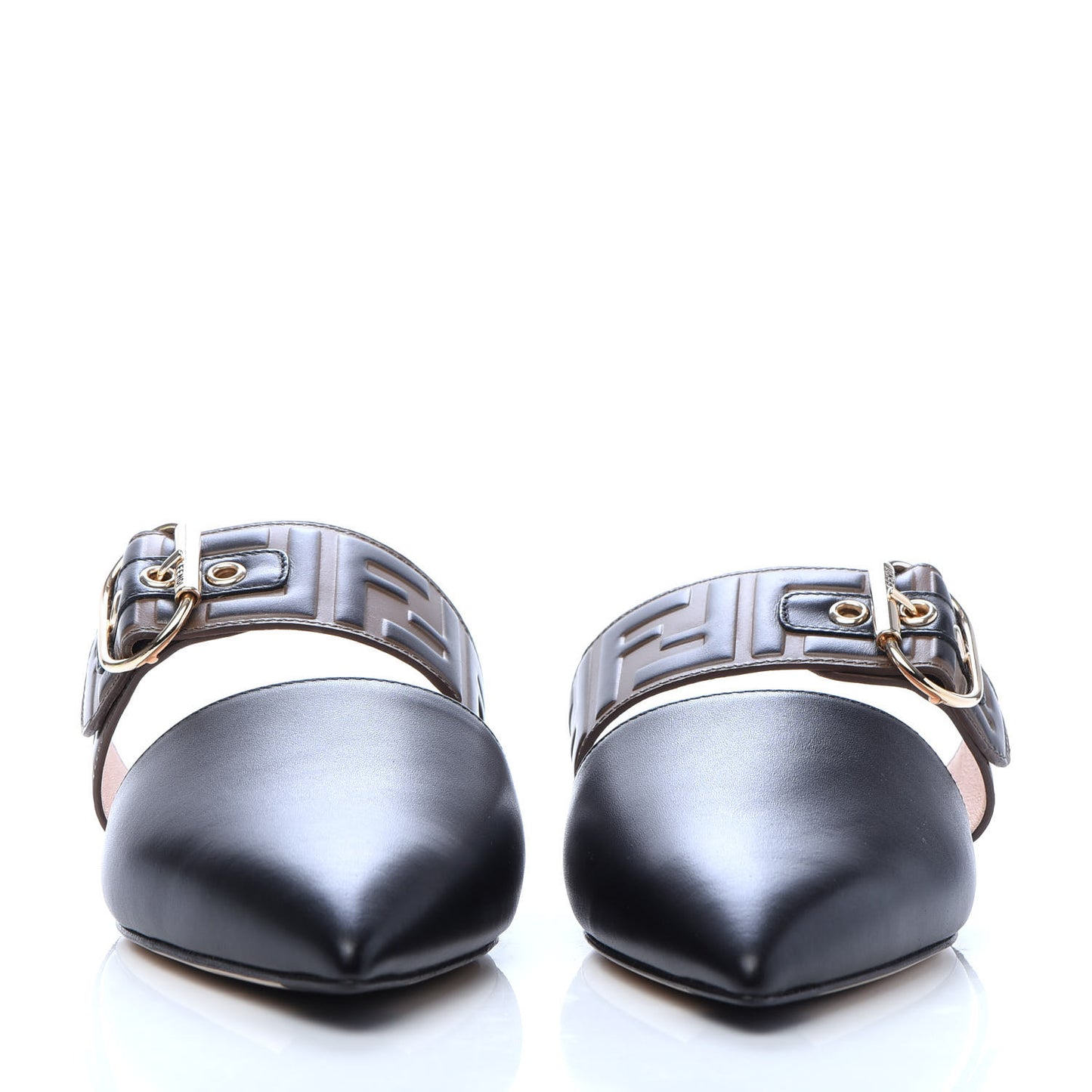 Vitello FF Embossed Buckle Flat Mules 40 Maya Black