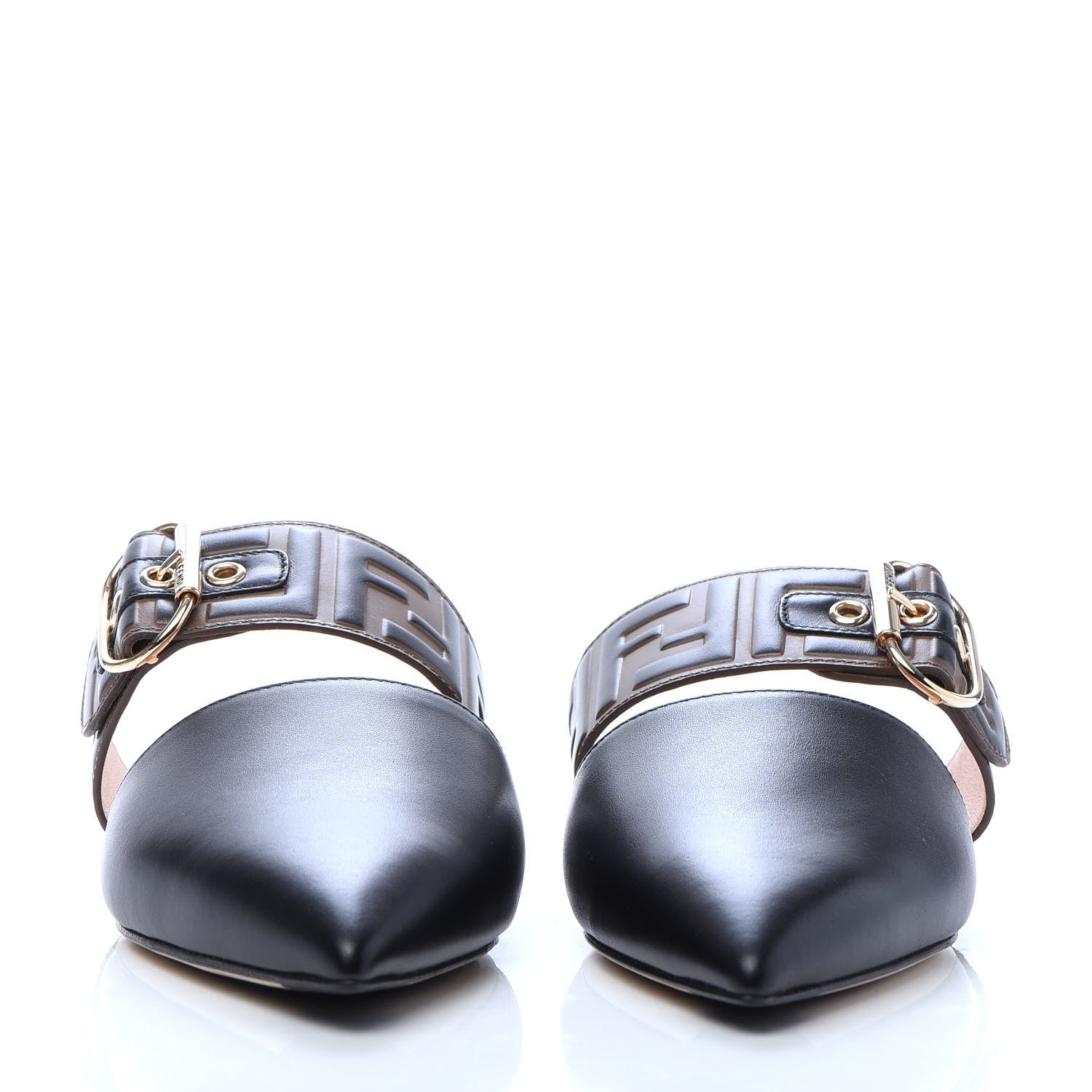 Fendi Vitello FF Embossed Buckle Flat Mules 40 Maya Black 2 of 7