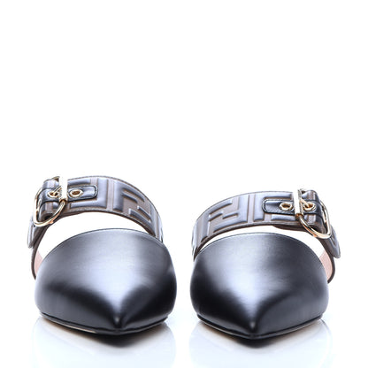 Fendi Vitello FF Embossed Buckle Flat Mules 40 Maya Black 2 of 7