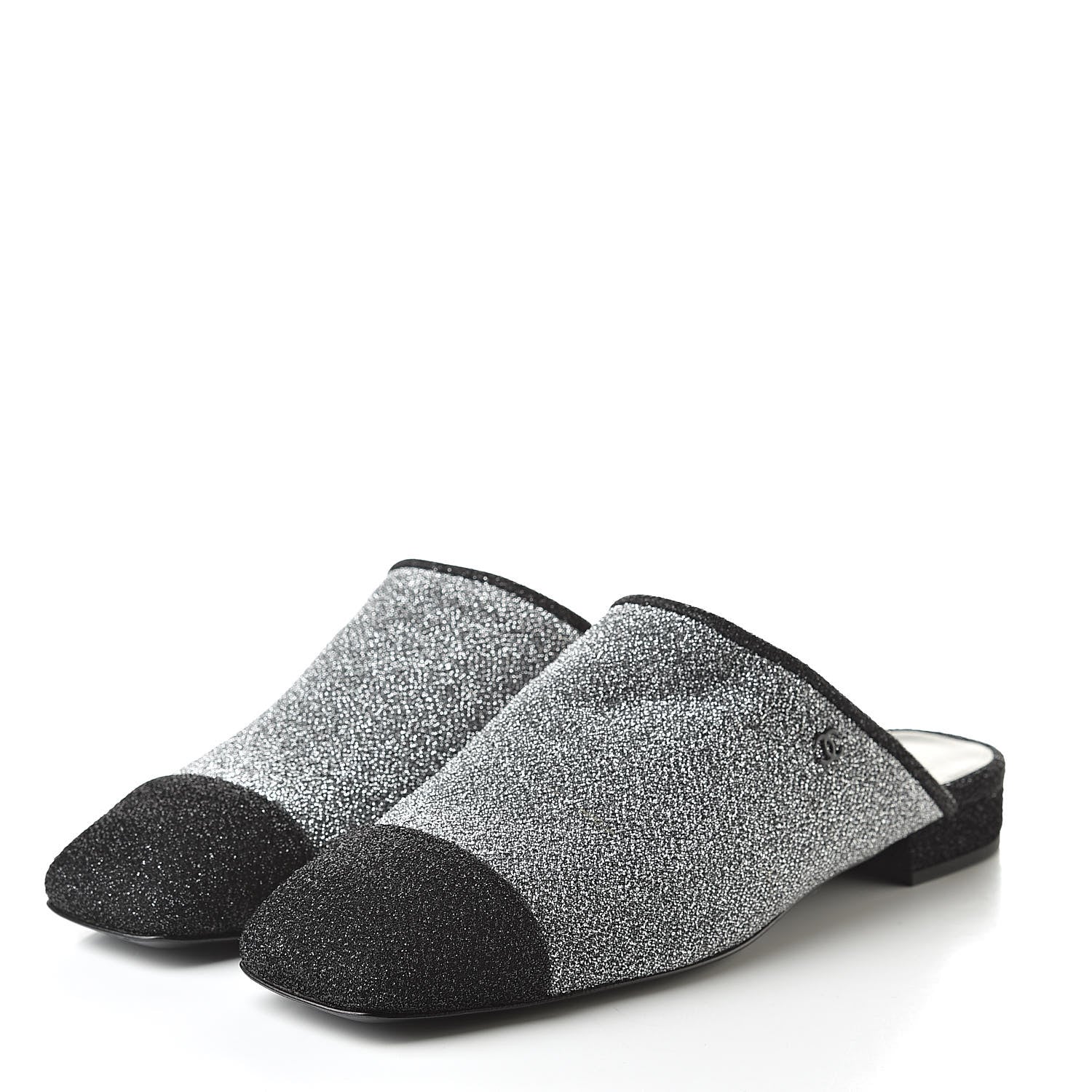 Chanel Fantasy Fabric Mules 38.5 Dark Silver Black 3 of 9