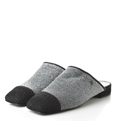 Chanel Fantasy Fabric Mules 38.5 Dark Silver Black 3 of 9