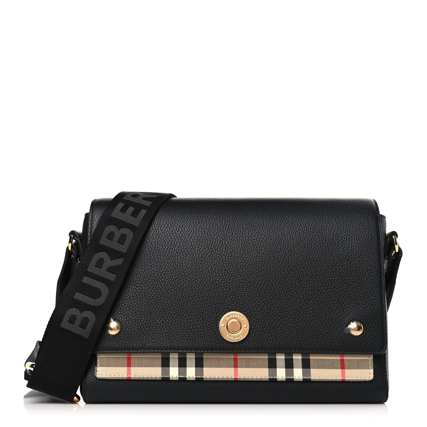 Grainy Calfskin Vintage Check Note Crossbody Bag Black