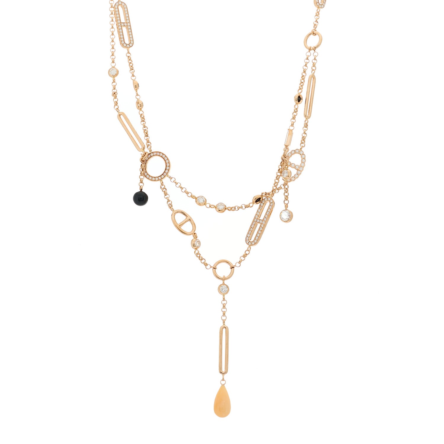 Hermes 18K Rose Gold Diamond Pink Opal Black Jade Chaine d'Ancre Chaos Necklace 1 of 5