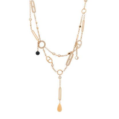 Hermes 18K Rose Gold Diamond Pink Opal Black Jade Chaine d'Ancre Chaos Necklace 1 of 5