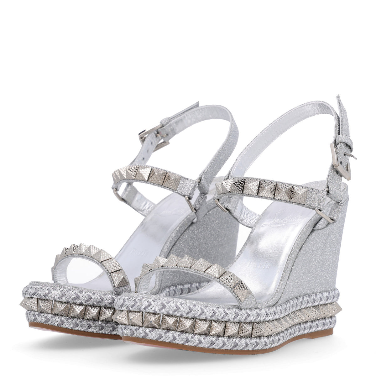 Glitter Nappa Mica Pyraclou 110 Wedge Sandals 38 Silver
