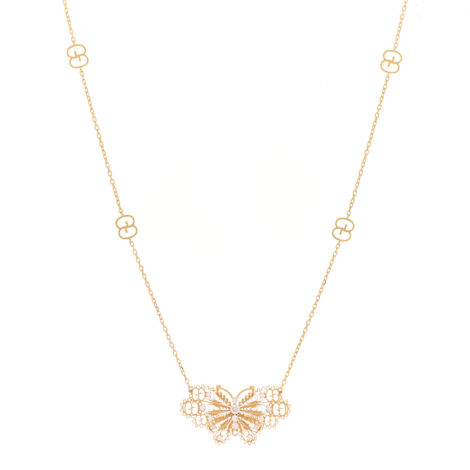 Gucci 18K Yellow Gold Diamond Le Marche Des Merveilles Butterfly Necklace 1 of 6