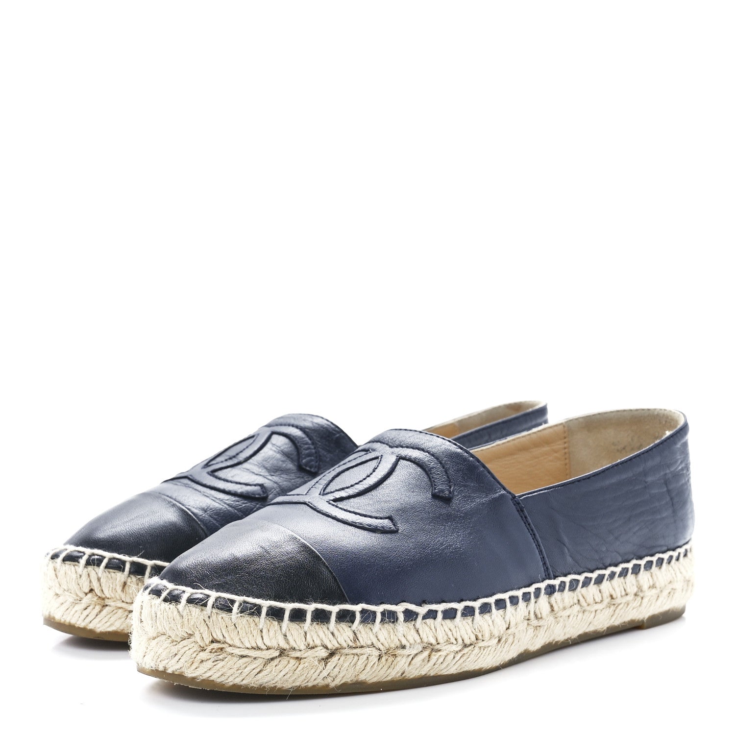 Chanel Lambskin CC Espadrilles 35 Navy Black 1219143 – FASHIONPHILE